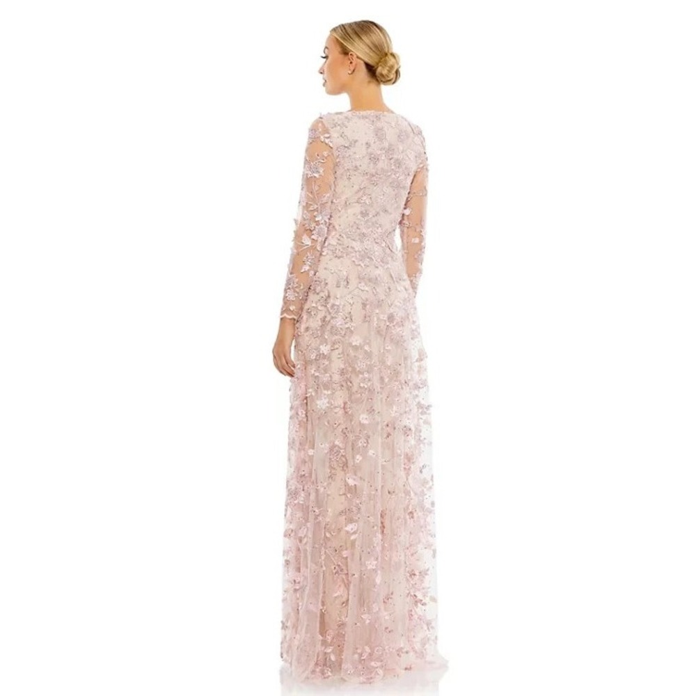 Mac Duggal Rose Pink Floral Applique Long Sleeve Illusion Gown Sz 16 NWT 70224 - Picture 3 of 9